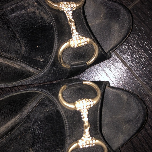 GUCCI CRYSTAL HORSEBIT SATIN PEEP TOE HEELS 39 - Picture 4 of 6